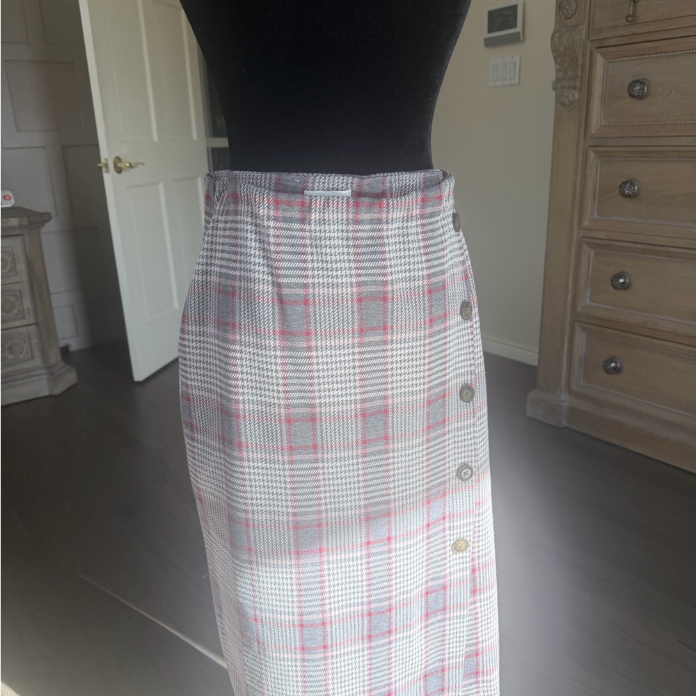 14th & Union Pink, Gray and White Plaid Pencil Skirt - Picture 2 of 4